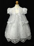 Tip Top Kids Baby Girls White Short Sleeve Floral Scalloped Baptism Gown 0-12M - SophiasStyle.com