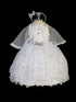 Tip Top Kids Little Girls White Glitter Rhinestone Bow Christening Dress 2-6 - SophiasStyle.com