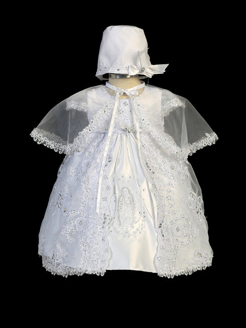 Tip Top Kids Baby Girls White Maria Sparkle Embroidery Christening Dress NB-24M - SophiasStyle.com