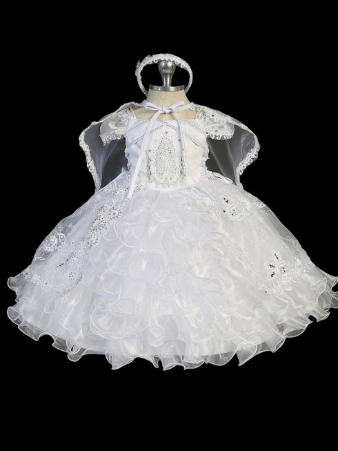 Tip Top Kids Baby Girls White Maria Organza Cape Headband Baptism Gown 0-12M - SophiasStyle.com