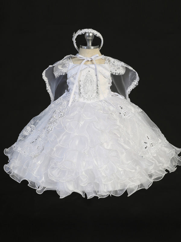 Tip Top Kids Baby Girls White Maria Ruffled Organza Baptism Gown 0-12M - SophiasStyle.com