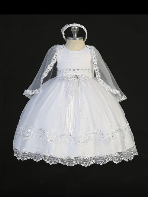 Tip Top Kids Baby Girls White Scalloped Hem Cape Headband Baptism Gown 0-12M - SophiasStyle.com