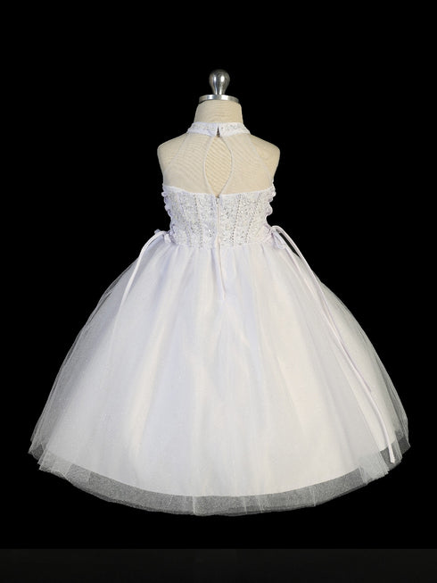 Tip Top Kids Little Girls White Jeweled High Neck Tulle Bolero Baptism Gown 2-6 - SophiasStyle.com