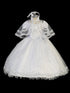 Tip Top Kids Baby Girls White Flower Glitter Tulle Cape Baptism Gown 0-12M - SophiasStyle.com