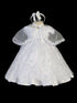 Tip Top Kids Little Girls White Organza Satin Rhinestone Cape Baptism Gown 2-6 - SophiasStyle.com
