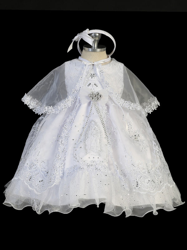 Tip Top Kids Little Girls White Maria Organza Cape Headband Baptism Gown 2-6 - SophiasStyle.com
