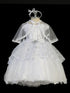 Tip Top Kids Little Girls White Tailed Organza Glitter Tulle Baptism Gown 2-6 - SophiasStyle.com