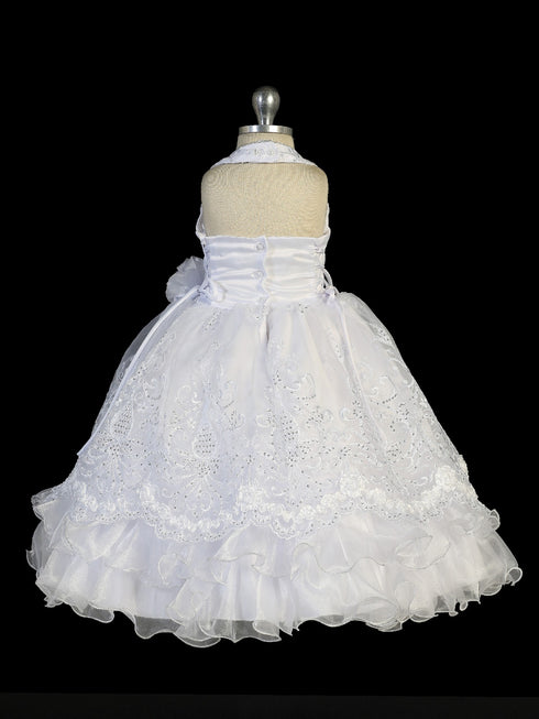Tip Top Kids Baby Girls White Halter Neck Cape Rhinestone Baptism Gown 0-12M - SophiasStyle.com