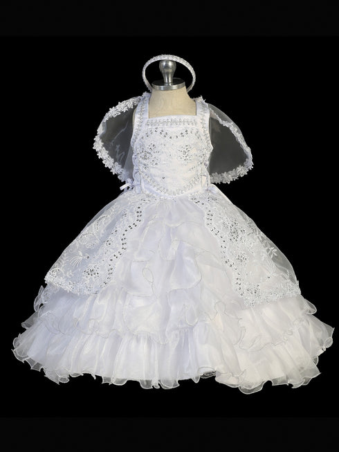 Tip Top Kids Little Girls White Criss Cross Back Corset Ties Baptism Gown 2-6 - SophiasStyle.com