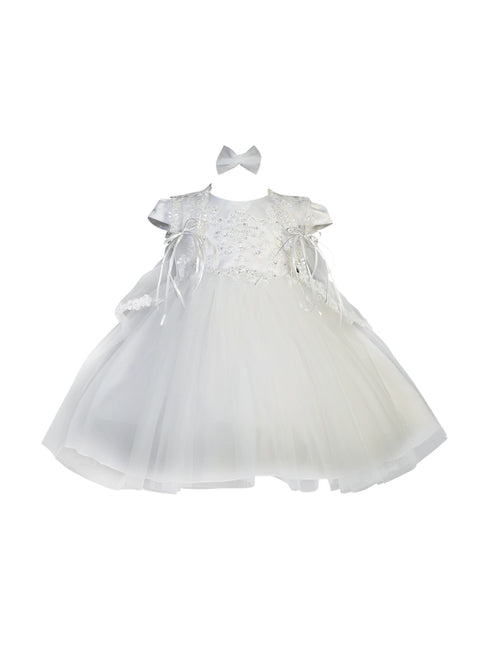 Baby Girls White Embroidered Overlaid Key-Hole Back Baptism Dress 6-9M - SophiasStyle.com