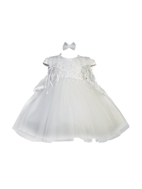 Baby Girls White Embroidered Overlaid Key-Hole Back Baptism Dress 6-9M - SophiasStyle.com