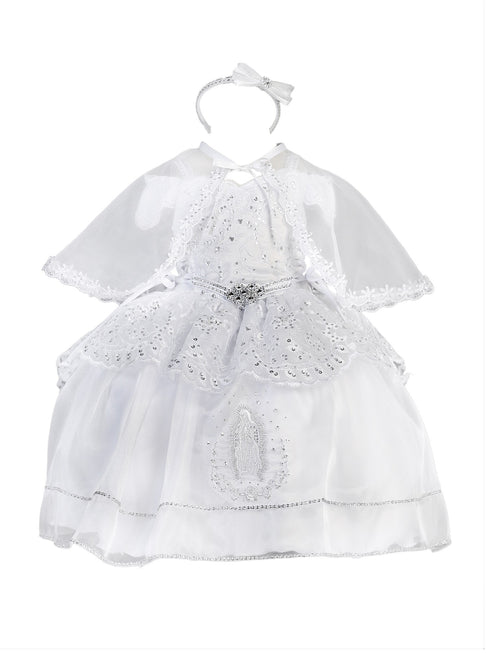 Baby Girls White Off-Shoulder Virgin Mary Organza Christening Dress 6-9M - SophiasStyle.com