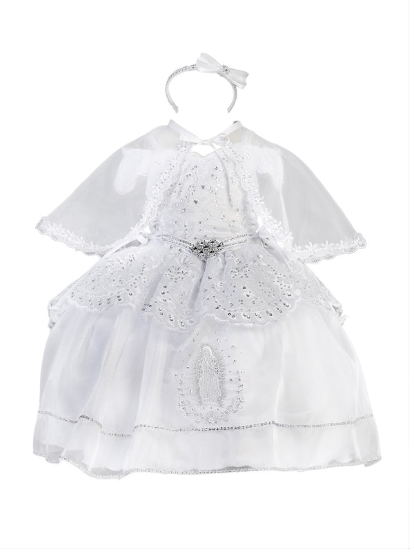 Baby Girls White Off-Shoulder Virgin Mary Organza Christening Dress 6-9M - SophiasStyle.com