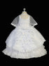 Tip Top Kids Baby Girls White Cape Headband Embroidery Sequin Baptism Gown 0-12M - SophiasStyle.com