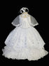 Tip Top Kids Little Girls White Cape Headband Embroidery Sequin Baptism Gown 2-4 - SophiasStyle.com