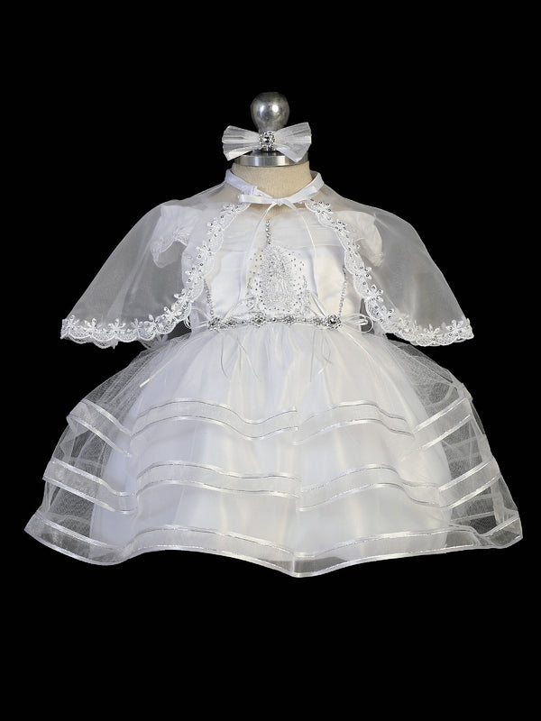 Tip Top Kids Baby Girls White Organza Virgin Mary Tulle Baptism Dress NB-24M - SophiasStyle.com
