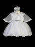Tip Top Kids Baby Girls White Tulle Lace Applique Trim Cape Baptism Dress NB-24M - SophiasStyle.com