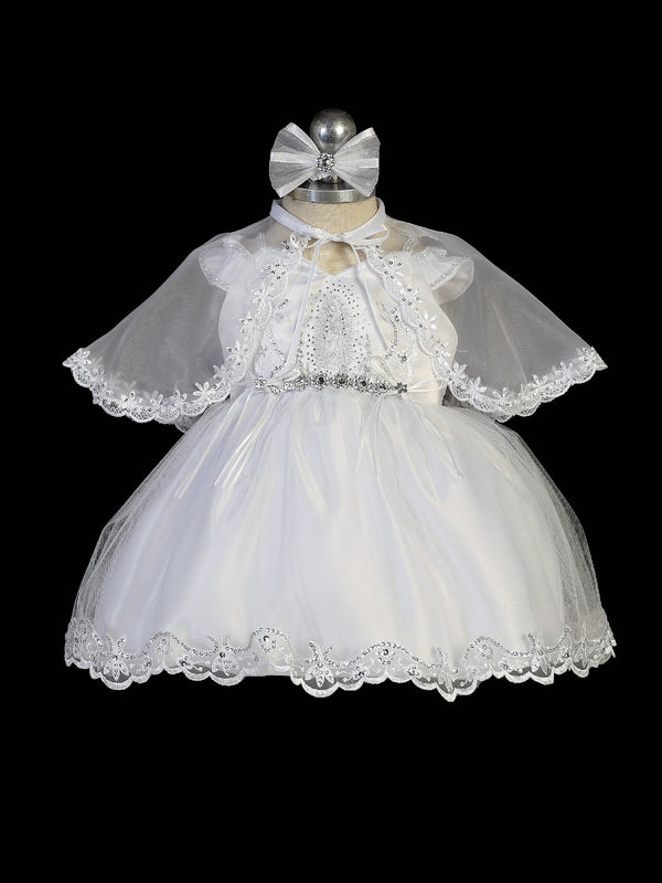 Tip Top Kids Baby Girls White Tulle Lace Applique Trim Cape Baptism Dress NB-24M - SophiasStyle.com