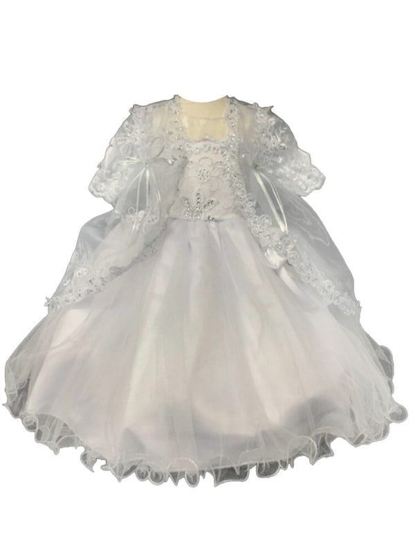 Tip Top Kids Baby Girls White Long Sleeve Embroidered Baptism Gown 0-12M - SophiasStyle.com