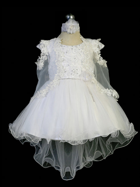 Tip Top Kids Baby Girls White Floral Lace Tulle Tail Flower Girl Dress 0M - SophiasStyle.com