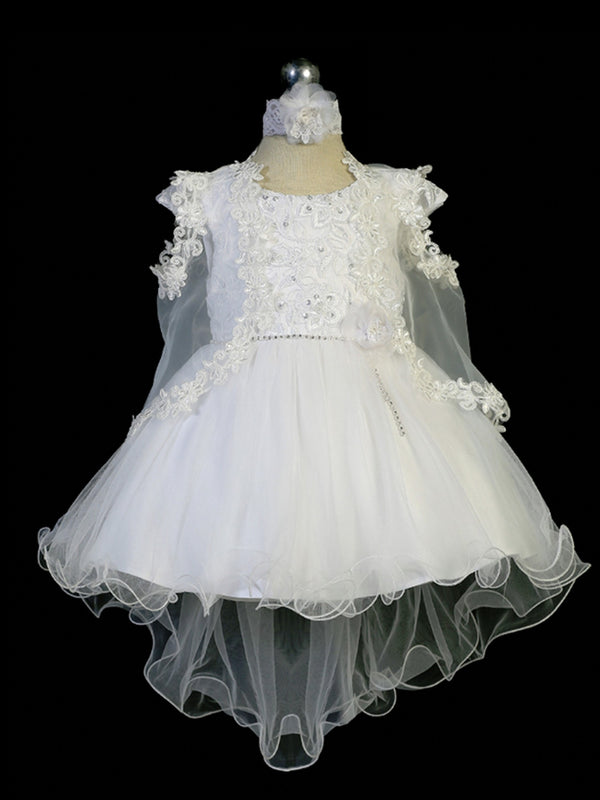 Tip Top Kids Baby Girls White Floral Lace Tulle Tail Flower Girl Dress 0M - SophiasStyle.com