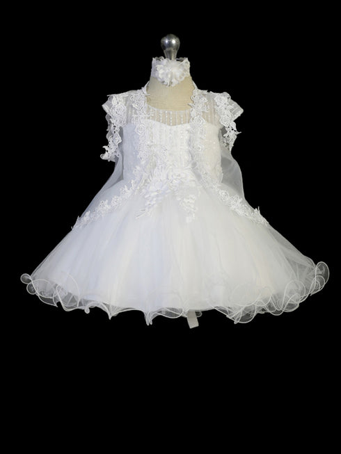 Tip Top Kids Baby Girls White Lace Vertical Embroidery Flower Girl Dress 0-24M - SophiasStyle.com