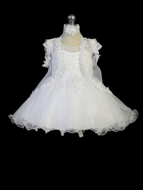Tip Top Kids Baby Girls White Lace Vertical Embroidery Flower Girl Dress 0-24M - SophiasStyle.com