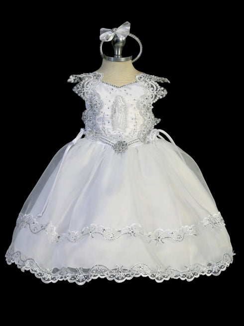 Tip Top Kids Little Girls White Metallic Lace Cape Headband Baptism Gown 2-6 - SophiasStyle.com