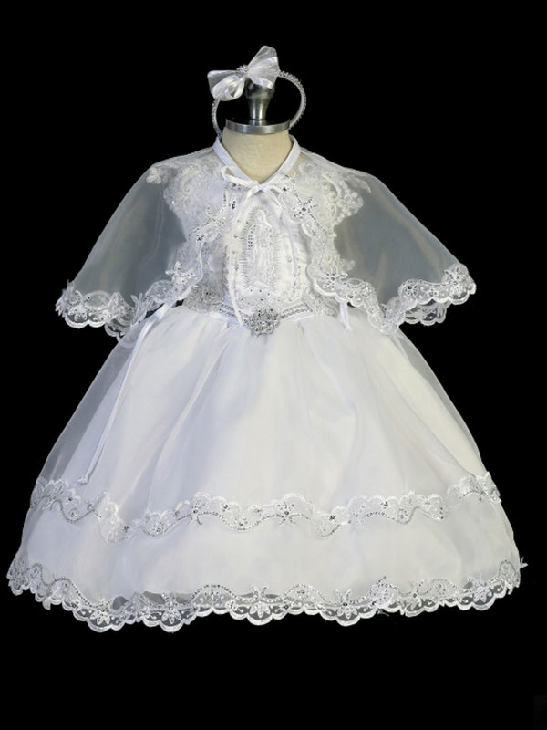 Tip Top Kids Baby Girls White Metallic Lace Cape Headband Baptism Gown 0-12M - SophiasStyle.com