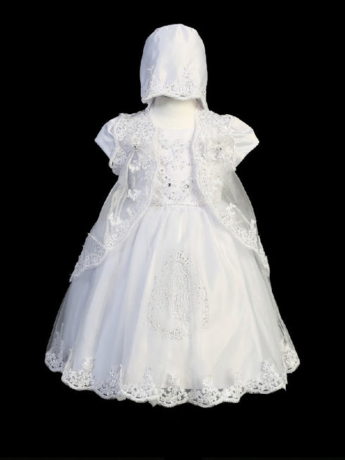 Tip Top Kids Little Girls Cap Sleeve Lace Cape Bonnet Baptism Dress 2-6 - SophiasStyle.com
