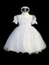 Tip Top Kids Little Girls Puff Sleeve Lace Cape Baptism Dress 2-6 - SophiasStyle.com