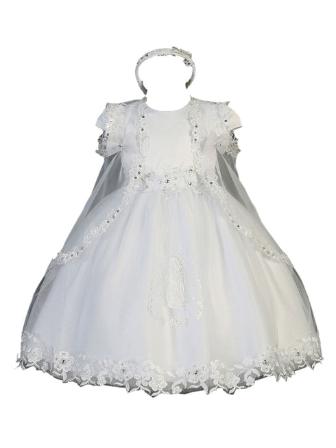 Tip Top Kids Girls White Floral Applique Embroidered Christening Dress, Sizes 0-6 - SophiasStyle.com