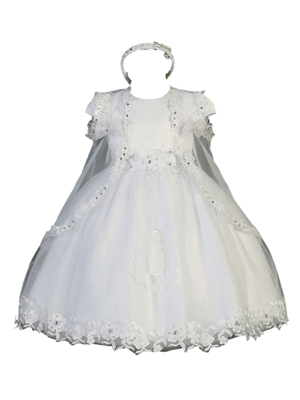 Tip Top Kids Girls White Floral Applique Embroidered Christening Dress, Sizes 0-6 - SophiasStyle.com