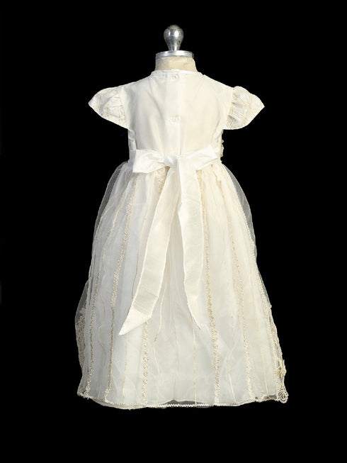 Little Girls Ivory 3D Flower Diamond Cape Sleeve Bonnet Baptism Gown Newborn-3 - SophiasStyle.com