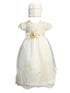 Little Girls Ivory 3D Flower Diamond Cape Sleeve Bonnet Baptism Gown Newborn-3 - SophiasStyle.com