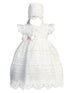 Little Girls White 3D Flower Tulle Flutter Sleeve Bonnet Baptism Gown Newborn-3 - SophiasStyle.com