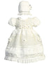 Little Girls White Puff Sleeve Sequin Ruffle Bonnet Baptism Gown Newborn-3 - SophiasStyle.com