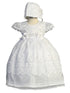 Little Girls White Tulle Cape Sleeve Embroidered Bonnet Baptism Gown Newborn-3 - SophiasStyle.com