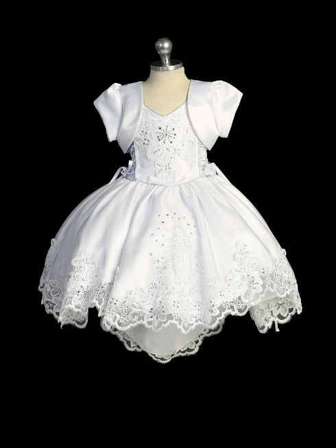Little Girls White Scalloped Hem Removable Skirt Bolero Baptism Gown Newborn-6 - SophiasStyle.com