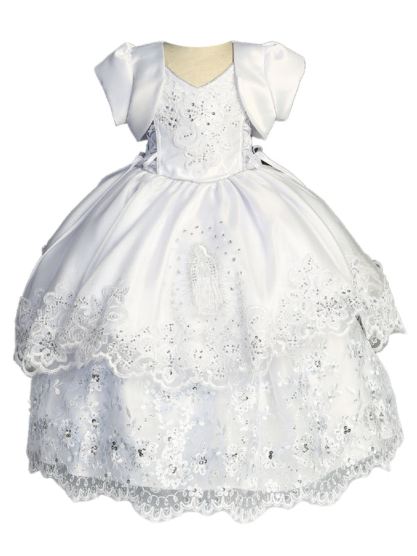 Little Girls White Scalloped Hem Removable Skirt Bolero Baptism Gown Newborn-6 - SophiasStyle.com
