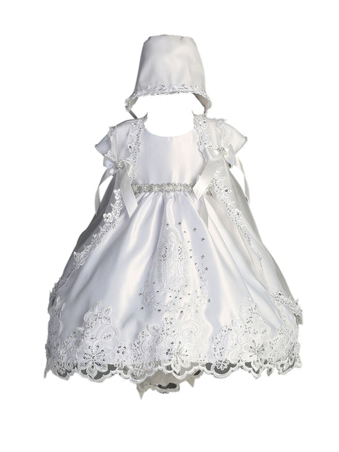 Tip Top Kids Girls Infant White Virgin Mary Embroidery Bonnet Gown Baptism Outfit, Sizes 0-24M - SophiasStyle.com