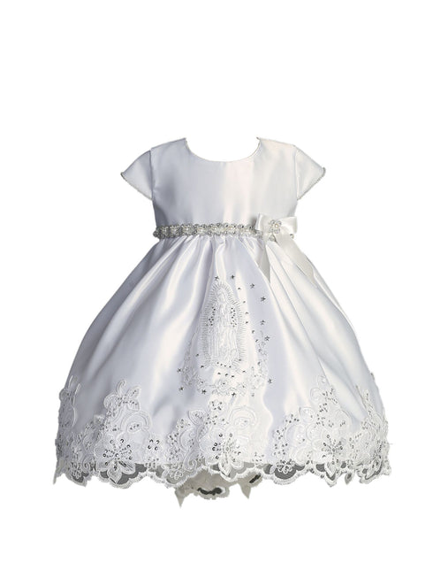 Tip Top Kids Girls Infant White Virgin Mary Embroidery Bonnet Gown Baptism Outfit, Sizes 0-24M - SophiasStyle.com