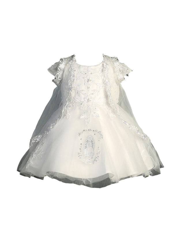 Tip Top Kids Girls White See Through Lace Sleeve Baptism Dress, Sizes 0-24M - SophiasStyle.com