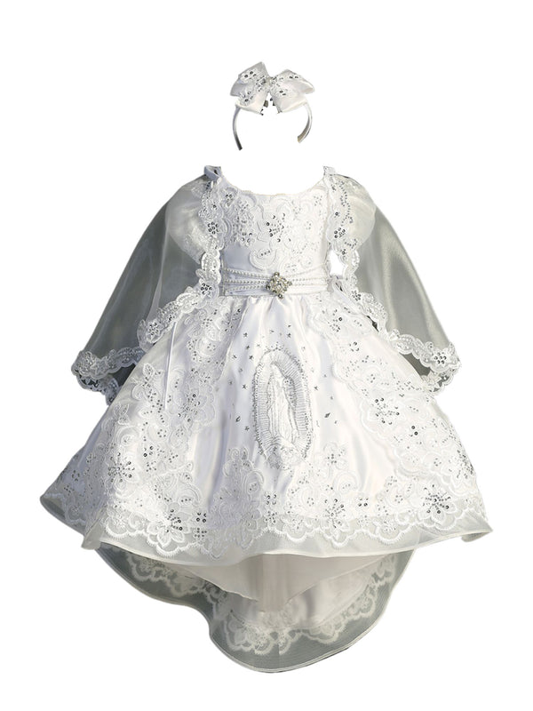 Tip Top Kids Girls White Back Train Headband Baptism Gown Outfit, Sizes 0-6 - SophiasStyle.com