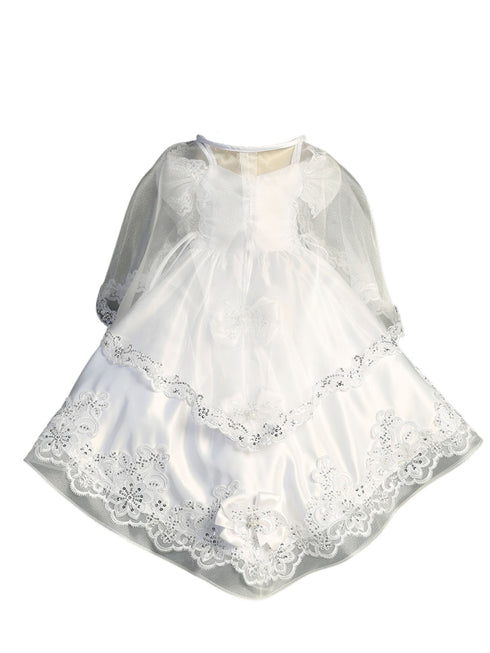 Tip Top Kids Girls White Back Train Headband Baptism Gown Outfit, Sizes 0-6 - SophiasStyle.com