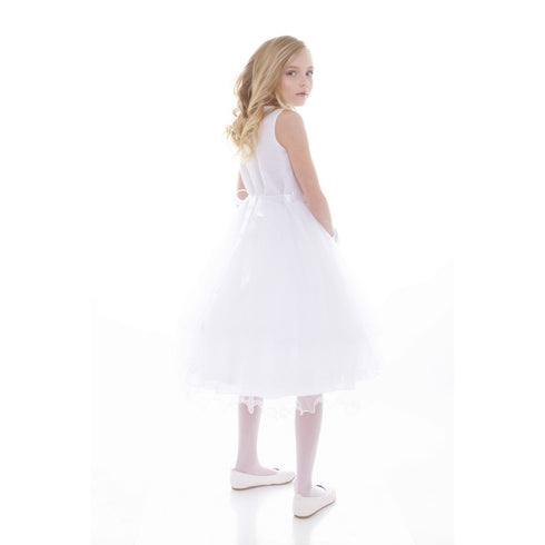 Petite Adele Little Girls White Dull Satin Sequin Tulle Flower Girl Dress 2T-6 - SophiasStyle.com