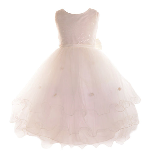 Petite Adele Big Girls Ivory Satin Sequin Tulle Junior Bridesmaid Dress 8-16 - SophiasStyle.com