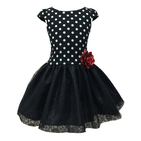 Petite Adele Little Girls Black White Polka Dot Lace Tulle Tutu Dress 2T-6 - SophiasStyle.com