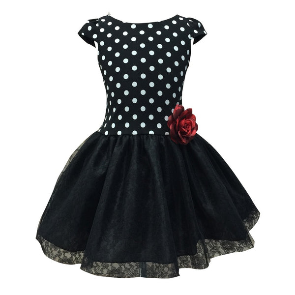 Petite Adele Little Girls Black White Polka Dot Lace Tulle Tutu Dress 2T-6 - SophiasStyle.com