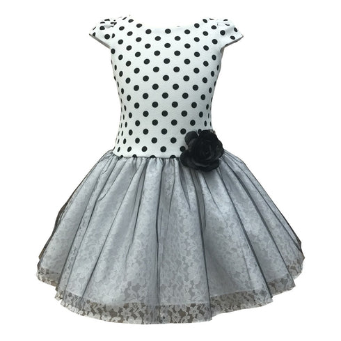 Petite Adele Big Girls White Black Polka Dot Lace Tulle Tutu Dress 8-12 - SophiasStyle.com